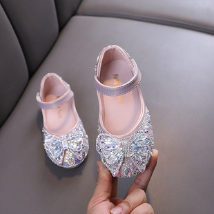 Autumn 2024 New Lady Baby Girl Girl Princess Diamond Shoes Leather Shoes Dance Shoes