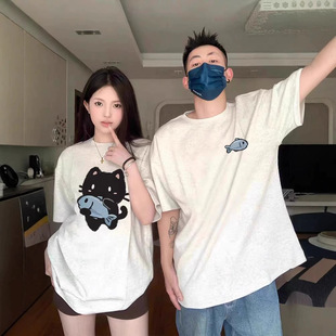 Couple Clothing Pure Cotton T-Shirt Summer New Loose Slimming Niche Design Sense Men's and Women's Short Sleeve Top Fashionable Brand Class Clothes