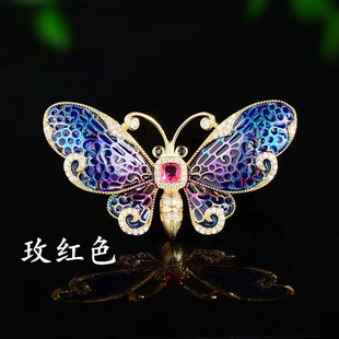 New Chinese Red Peace Lock Corsage Elegant Roses Clothing Accessories Full Diamond Rectangular Animal Collar Pin