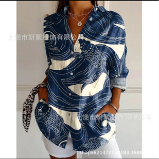 2023 foreign trade Europe and America Amazon 3D digital printing abstract pattern ladies long sleeve shirt to figure a design