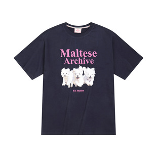 Korean Fashion Brand waikei Short-sleeved Star Same Style Three Dog Printed T-Shirt Round Neck Loose Couple Top ins