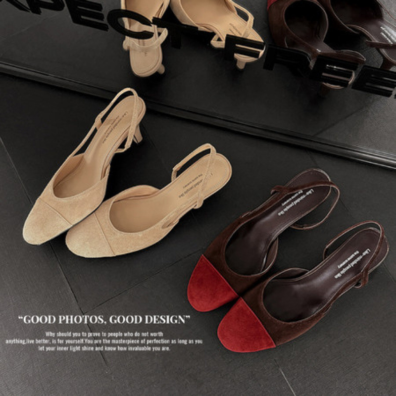 French-Style Genuine Leather Round-Toe Elegant Single Shoes for Women, 2026 Summer Color-Blocked Thin-Heeled High-Heeled Mary Jane Fashion Sandals for Women