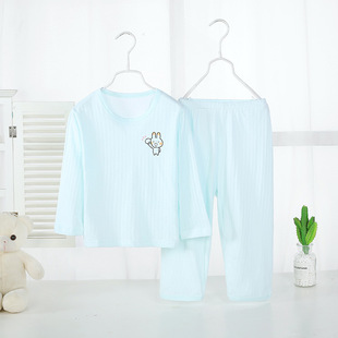 Clothing suit Children's Home Clothes Girls' New Men's Nine-point Thin Baby Air Conditioning Breathable Pure Cotton Pajamas Sleeves Summer