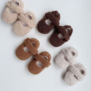 Factory Direct supply autumn and winter fleece-lined casual infant plush shoes Korean princess children soft bottom warm cotton shoes