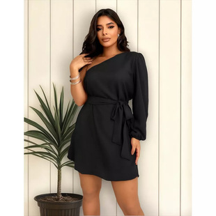 2021 European and American New Interior Long Solid Color Commuter Pullover High Waist dress Women