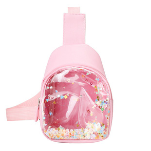 Jelly sequined children's chest bag 2024 new boys and girls fashion quicksand Princess bag cute PU shoulder bag wholesale
