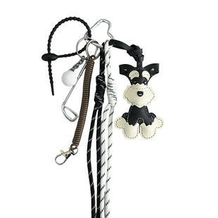 All-match Cute Leather Sherina Puppy Hand-woven Rope Bag Hanging Decoration New Puleather Dog Car Key Pendant