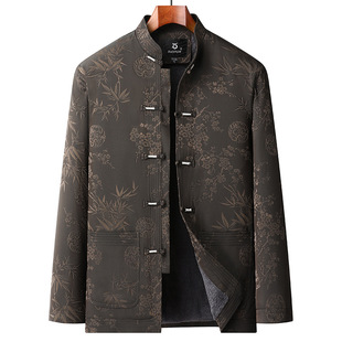 Fleece-lined thickened Tang suit dad wear middle-aged and elderly men's autumn and winter grandpa coat new Zhongshan wear birthday