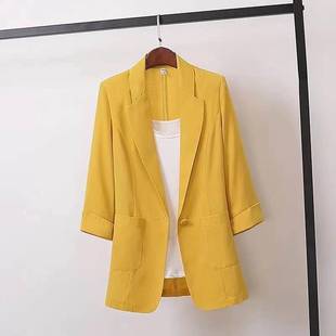 /Lotus-leaf Collar Women's Summer Short Korean-style Slim-fit Slimming Elegant Seven-sleeve Asian Suit Coat