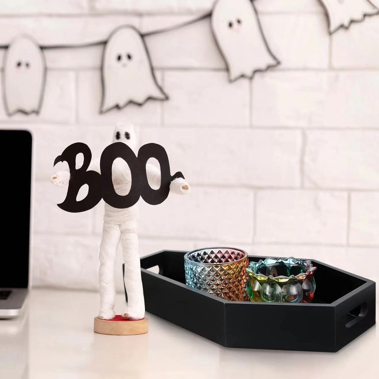 Wooden Gothic Style Black Halloween Tray Tabletop Candle Crystal Cosmetics Storage Box Dark Box