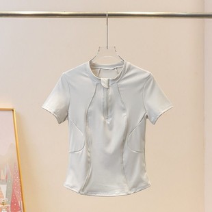 Q3H Half Zipper Yoga Clothes Women's suit Tennis Skirt Women's Summer Professional Quick-drying Sports Top Short-sleeved Running Fitness