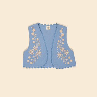 Spring/Summer 2025 apo Limited Blue Printed Girl's Sweet Heavy Embroidered Top Pants Two-Piece Set NY