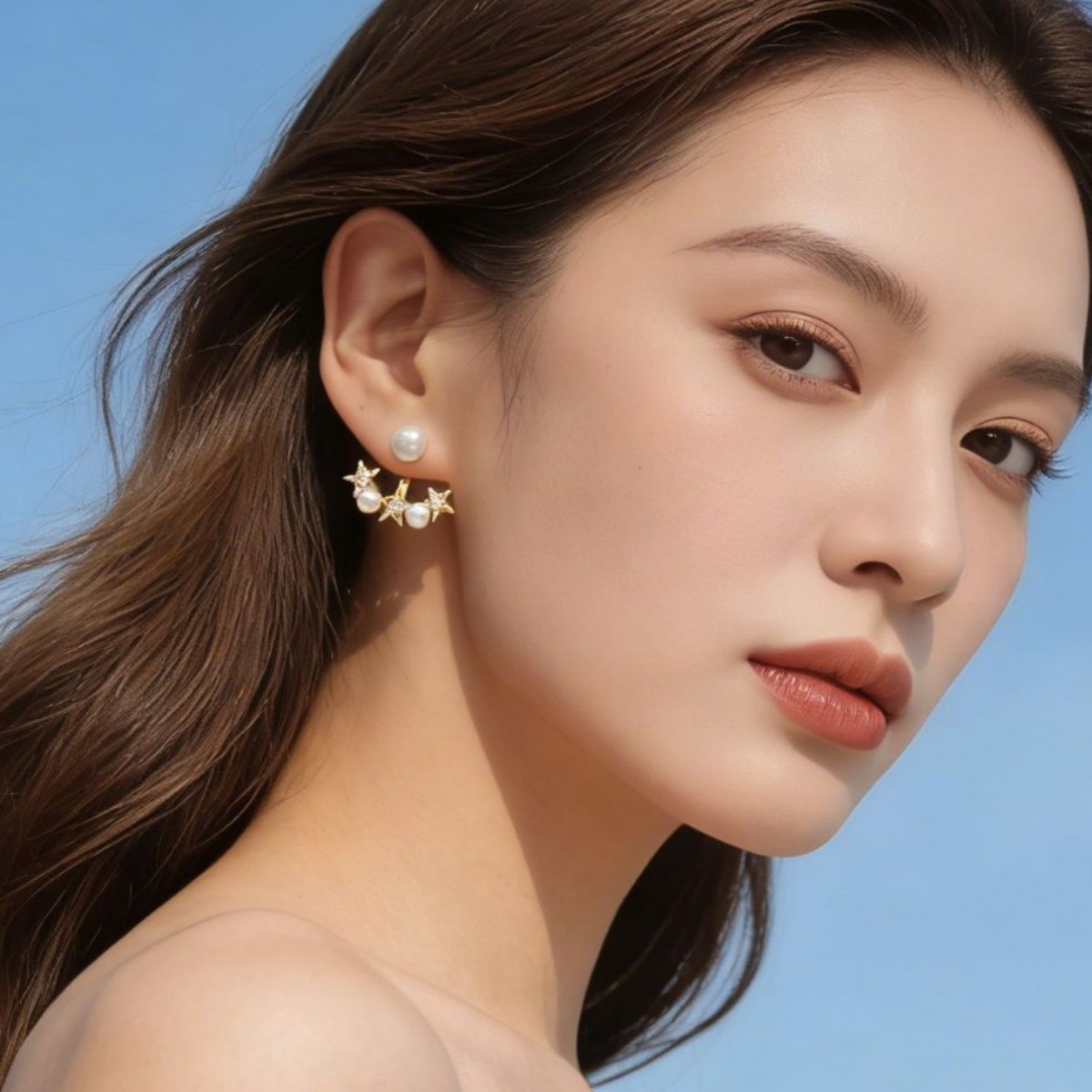 Korean-Style Star Pearl Earrings for Women, Ins Niche, Simple, High-End, Elegant, Versatile, Popular on Xiaohongshu, New Model