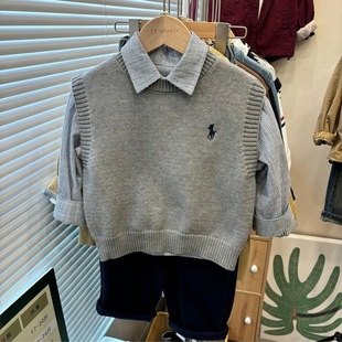 2024 Autumn Boys Striped Shirt Children's Autumn Boys and Girls Embroidered Shirt All-match Shirt Jacket Outer Wear