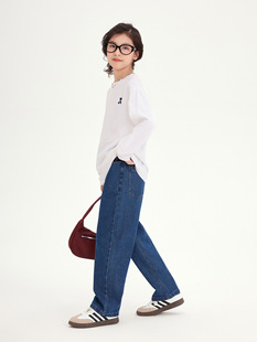Girls' Straight Leg Jeans 2025 Spring New Arrival Korean Style Loose Casual Pants All-Match High Waist Wide Leg Pants