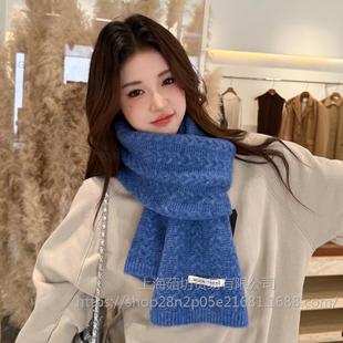 Aocado Green Knitted Wool Scarf Women's Winter Korean-style All-match Warm Thickened Solid Color Student Scarf