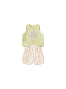 Yubao Children's Wear Children's Sleeveless Vest Girls' Chinese Style Embroidery New Chinese Style Button Top Summer XY84217