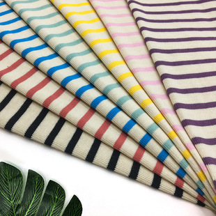 Ready Supply of Colorful Stripesd Jersey Stretch Cotton Ammonia Stripesd Pull-Up Jersey T-Shirt Bottoming Shirt Knitted Cotton Fabric