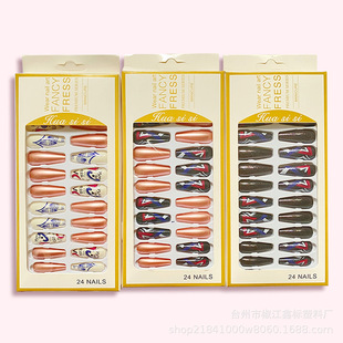 Foreign Trade New Printed Mixed Phototherapy Wearable Manicure Pieces Removable 24 Pieces Finished Long Ballet Fake Nails
