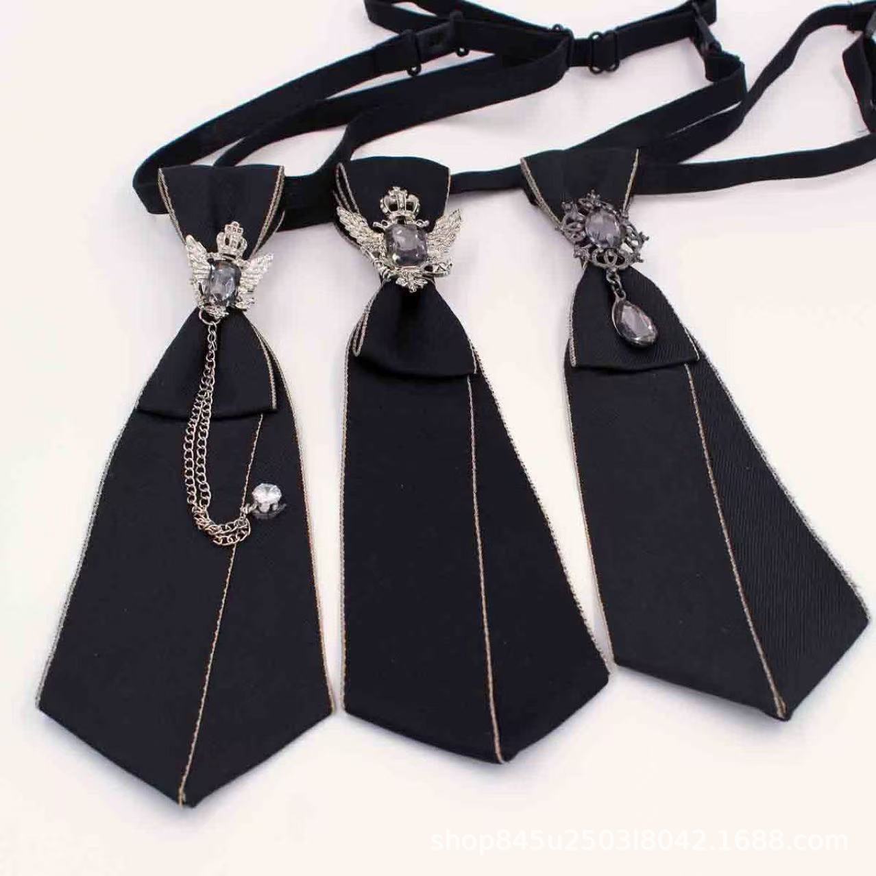 Original Chain Crown Tie for Women Ins Lazy No-Tie Metal Chain Simple Fashion Black Jk College Style Men