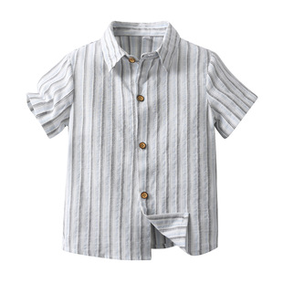 2024 new cross-border summer thin boys' striped short-sleeved lapel shirt