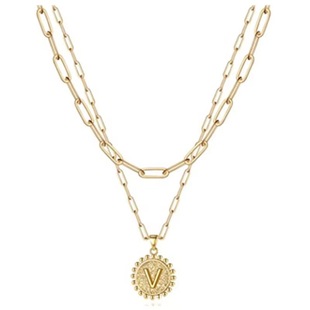 Cross-border European and American New 26-letter Double-layer Clavicle Chain Women's Round Letter Pendant Necklace