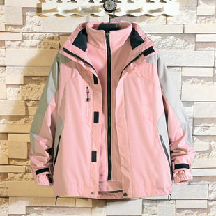 Outdoor Jacket Men's and Women's Fleece-Lined Thickened Windproof Waterproof Jacket Three-in-One Detachable Mountaineering Suit for Spring, Autumn and Winter