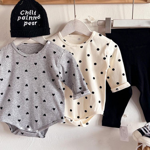 Infant Cotton Long-sleeved Triangle Jumpsuit for Boys and Girls Baby Korean Style Polo Dot Love Wrap Hart Clothes Instagram Stretch Autumn