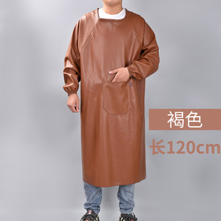 Leather Overalls Waterproof and Oil-Proof Long-Sleeved Aprons Adult Men's and Women's Anti-Dressing Oversized Soft Leather Overalls Kitchen