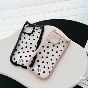 Full screen black dot cat corner for Apple 15PRO#MAX phone case 14/13 cute 12PRO advanced XR/XS