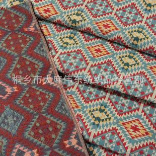 Ethnic style yarn-dyed jacquard cloth geometric square home fabric tablecloth sofa cloth clothing decorative cloth in stock wholesale