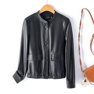 2024 Spring and Autumn New Haining Leather Women's Short Women's Leather Jacket Casual Loose Slimming Chanel Style Leather Jacket