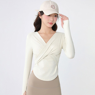 Autumn and Winter Yoga Clothing Sports Slim-fit Slimming V-neck Long-sleeve T-shirt Women's Dance Training Quick-drying Breathable Fitness Top