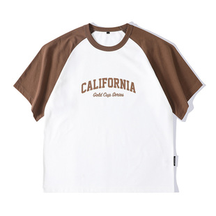 T3411 | Large size men's summer new horn stitching short sleeve loose Joker 260g heavy printed T-shirt men