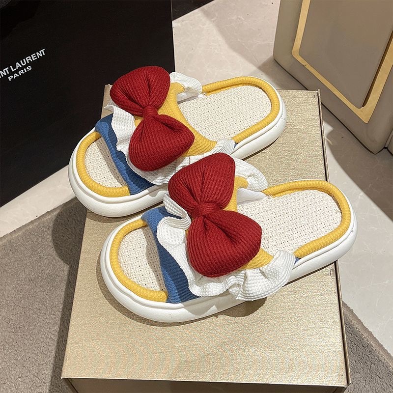 Women's slippers, suitable for outdoor wear, princess style, single slippers, thin and quiet style for spring and autumn, non-slip linen slippers for all seasons.