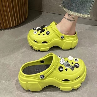 Fashion platform cake bottom hole shoes summer wear heightening thick bottom cute beach sandals and slippers accessories cute super thick bottom