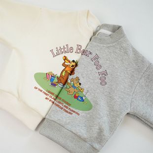 Yogi Bear Korean version of pure cotton cartoon children's sweater spring and autumn cute round neck baby coat children's clothing wholesale