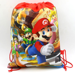 Cross-border Special for Foreign Trade Children's Backpack Drawstring Bag Super Mario Anime Non-woven Bundle Pocket Gift