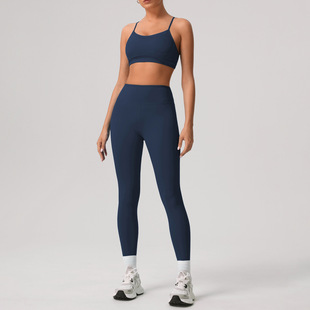Cross-border Naked Beauty Back Sports suit Hip Lifting and Belly Tight Ankle-length Pants Yoga suit Quick-drying Outdoor Training Fitness Clothes
