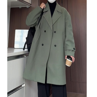 2024 Fall/Winter Men's Double-breasted Long Woolen Coat plus size Casual Woolen Long Coat