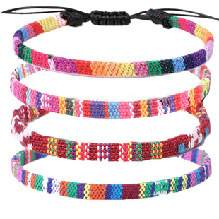 Rainbow Ethnic Bohemian Bracelet Hand-woven Adjustable Bracelet Fabric Color-matching Cotton and Linen Bracelet