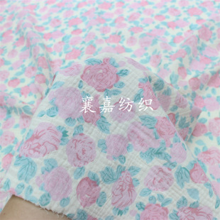 Double-layer cotton gauze crepe small floral fabric children's pajamas home wear fabric