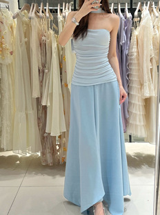 Oxygen permeable skirt with romantic atmosphere around knitted tube top dress women's high-end holiday dress 25ss new