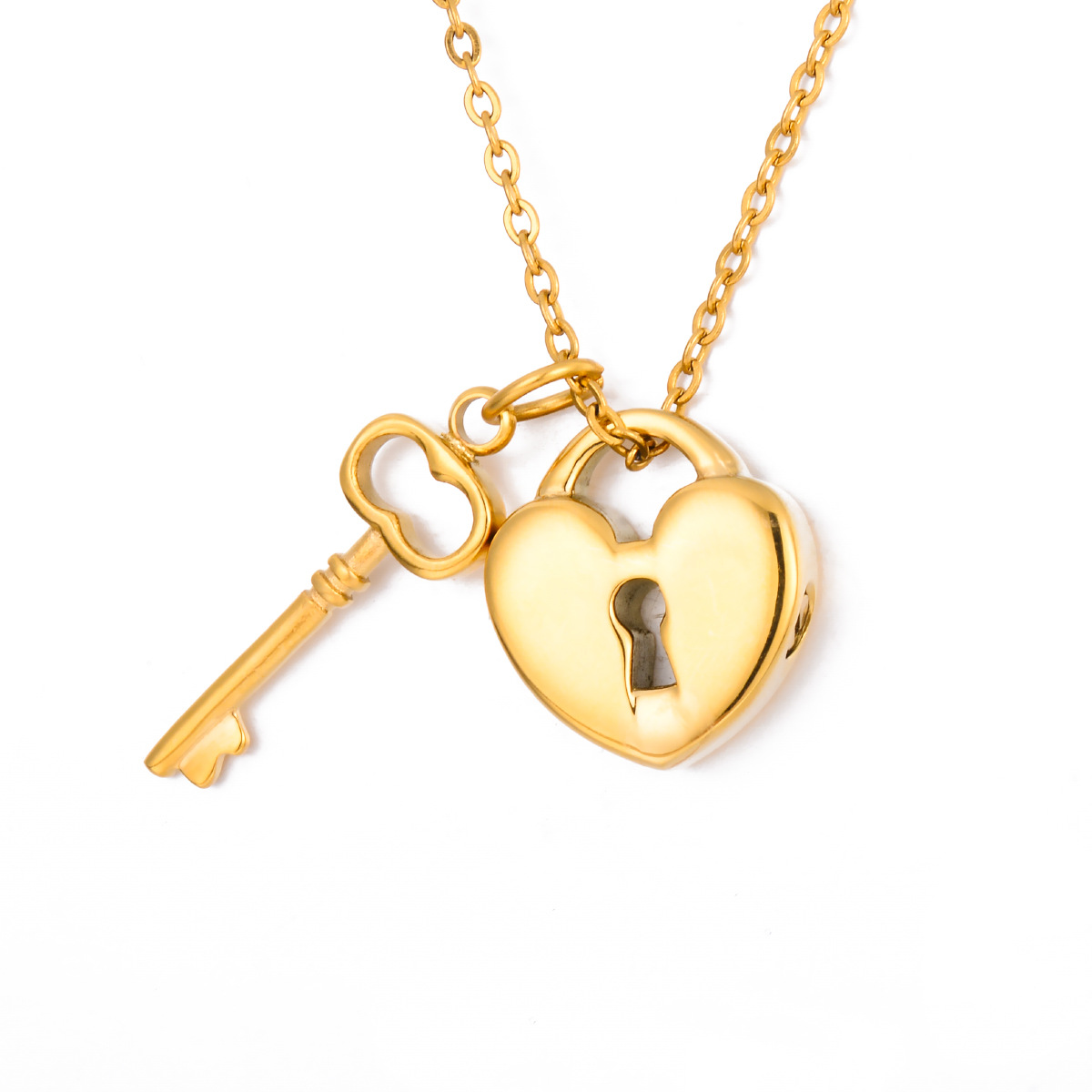 Cross-border European and American stainless steel heart-shaped padlock key couple necklace Ashes necklace commemorative necklace perfume bottle hanging