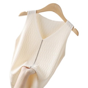 Ice Silk Camisole Women's Inner Base Shirt Summer Short Sleeveless Top Fashion Hot Drilling Solid Color V-neck Slim