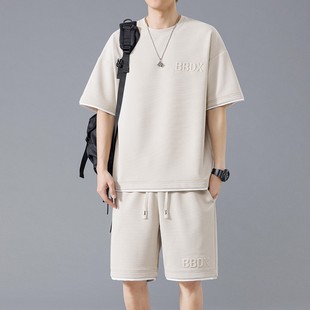 NASA Summer Men's Short-sleeved T-shirt Clothes Casual Loose Trendy Brand Shorts Two-piece Fashionable suit