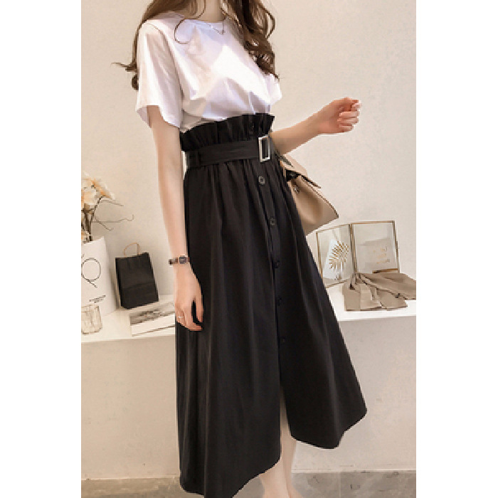 ((M--4XL)) 플러스 사이즈 여성 통통녀 슬림 지방 요정 언니 외국식 세트 연령 감소 여름 스커트
