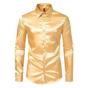 Amazon autumn and winter new long-sleeved shirt men's satin nightclub shirt cross-border Men's long-sleeved shirt costumes