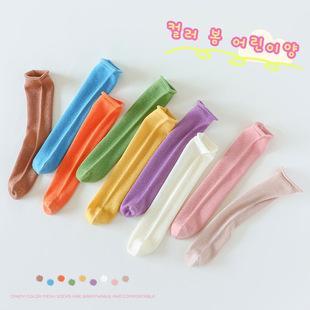 Candy Color Children's Mesh Socks Summer Thin Girls' Mid-tube Socks Baby Long-tube Stacked Socks Breathable Calf Socks