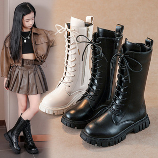 Girl's Boots Winter 2023 New High Boots Korean Style British Style Martin Boots Princess Leather Boots Little Girl's Boots